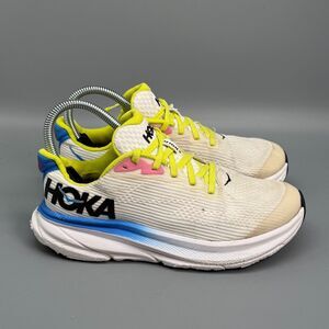 Hoka One One Clifton 9 Youth Kid 4.5 White Knit Athletic Sneaker Lace-Up Comfort